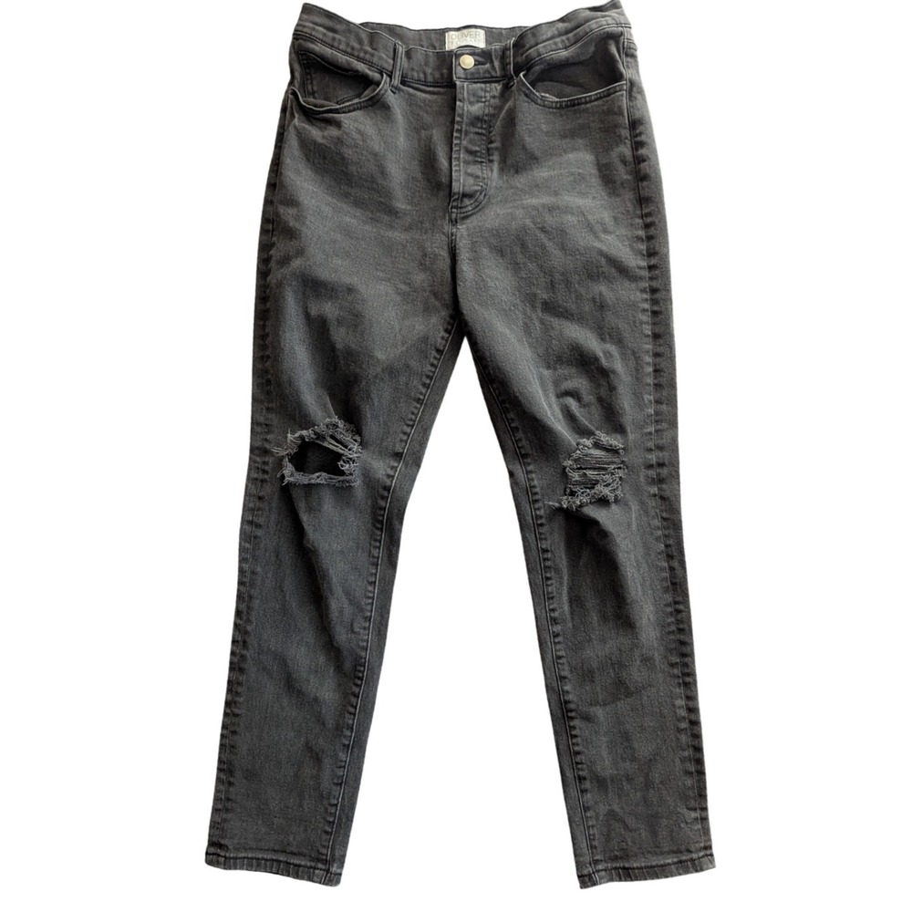$120 OLIVER LOGAN Black Distressed Mom Jeans Straight Leg Women's Size 32x30